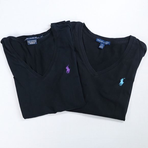 Ralph Lauren Tops - Vintage Y2K Ralph Lauren V-Neck T-Shirt Bundle Women S Black Pima Cotton Lot 2